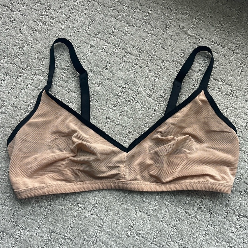 Negative Underwear non-wire sieve bralette, Size 2, in buff and black.